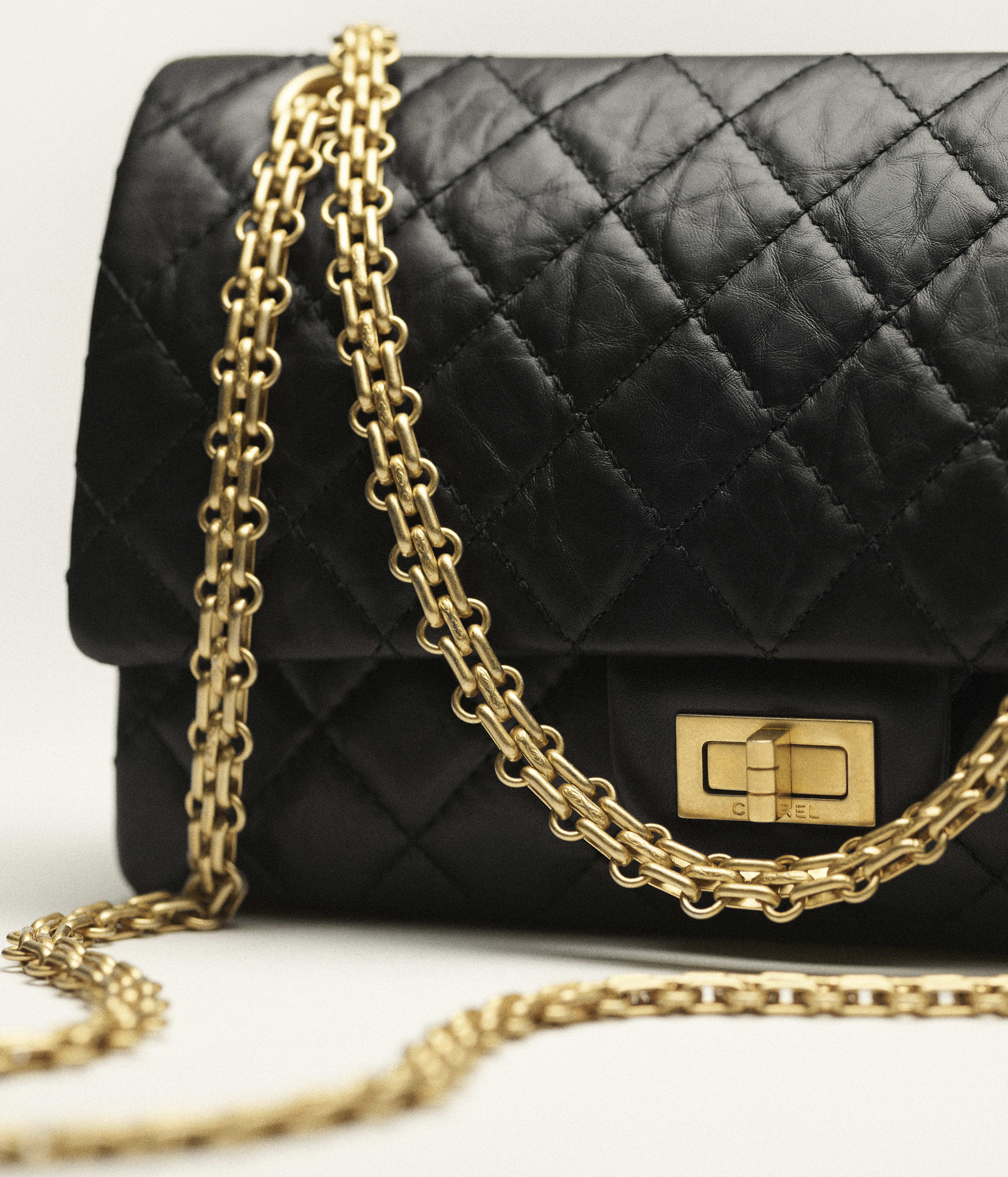 Chanel 2.55 Bag Aged Calfskin & Gold-Tone Metal Black A37587-Y04634-C3906