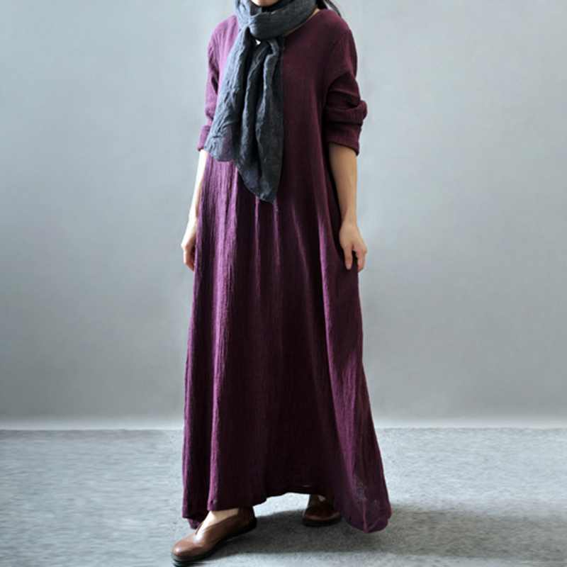 Solid Color Pleat Pocket Casual Maxi Dress