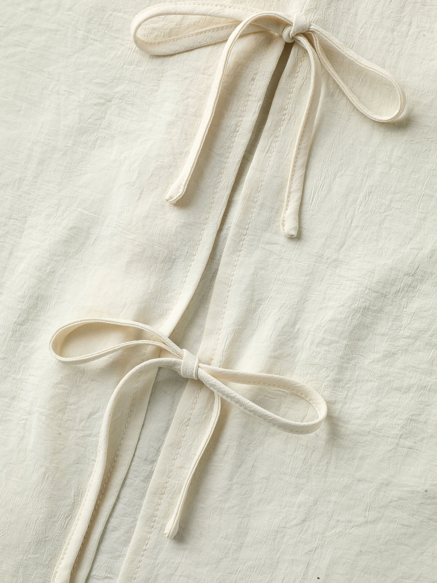 Bow Back Button Placket Solid Blouse