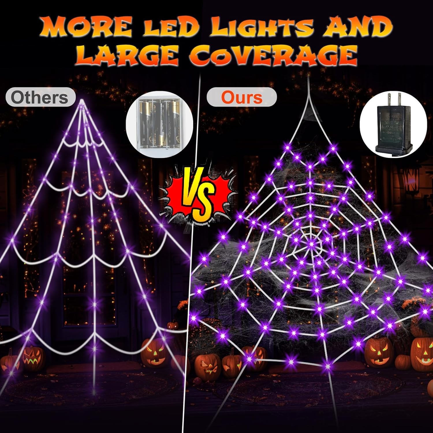 ⚡Flash Sale⚡Halloween Giant Spider Web with LED Lights