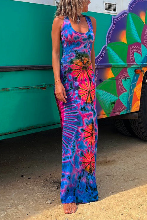 Heididress Criss Cross Backless Tie Dye Maxi Cami Dress