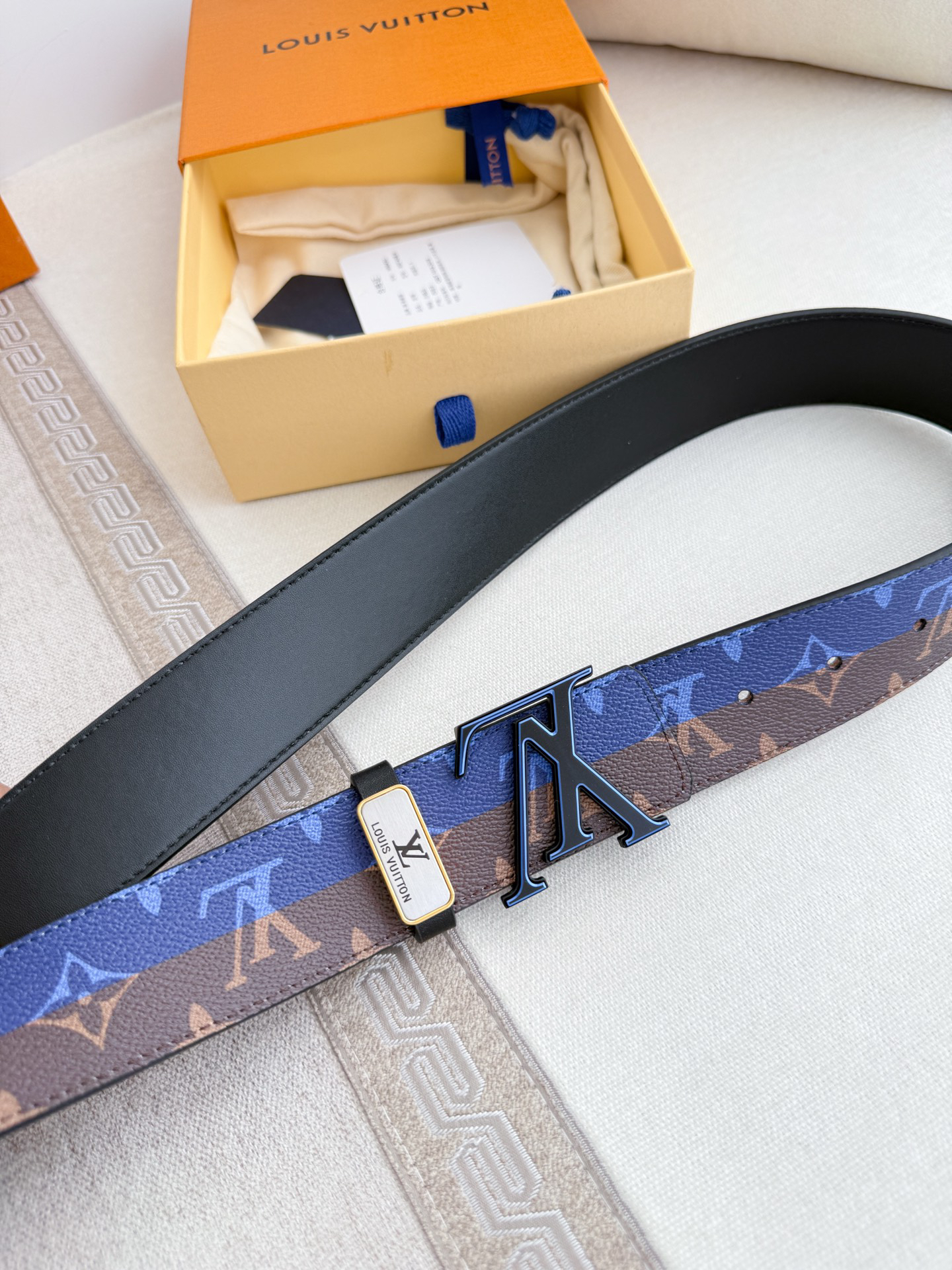 Louis Vuitton Two-tone Monogram Calfskin Men's Belt, 3.8CM Width