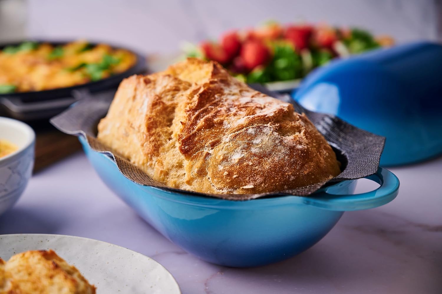 Loaf Nest Incredibly Easy Artisan Bread Kit Cast Iron Dutch Oven and Perforated Non Stick Silicone Liner