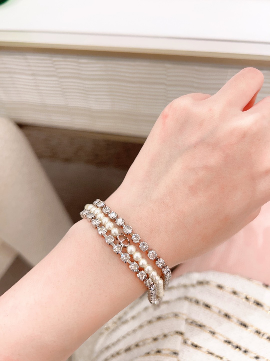 Dior 3-layer beaded diamond bracelet