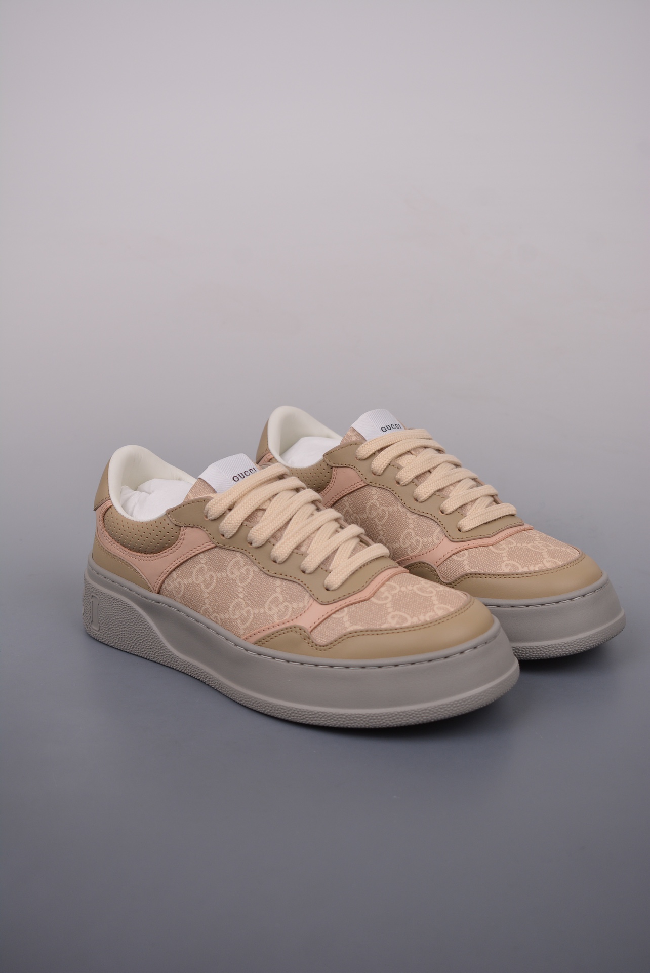 GUCCI Leather oatmeal yellow light pink beige GG print