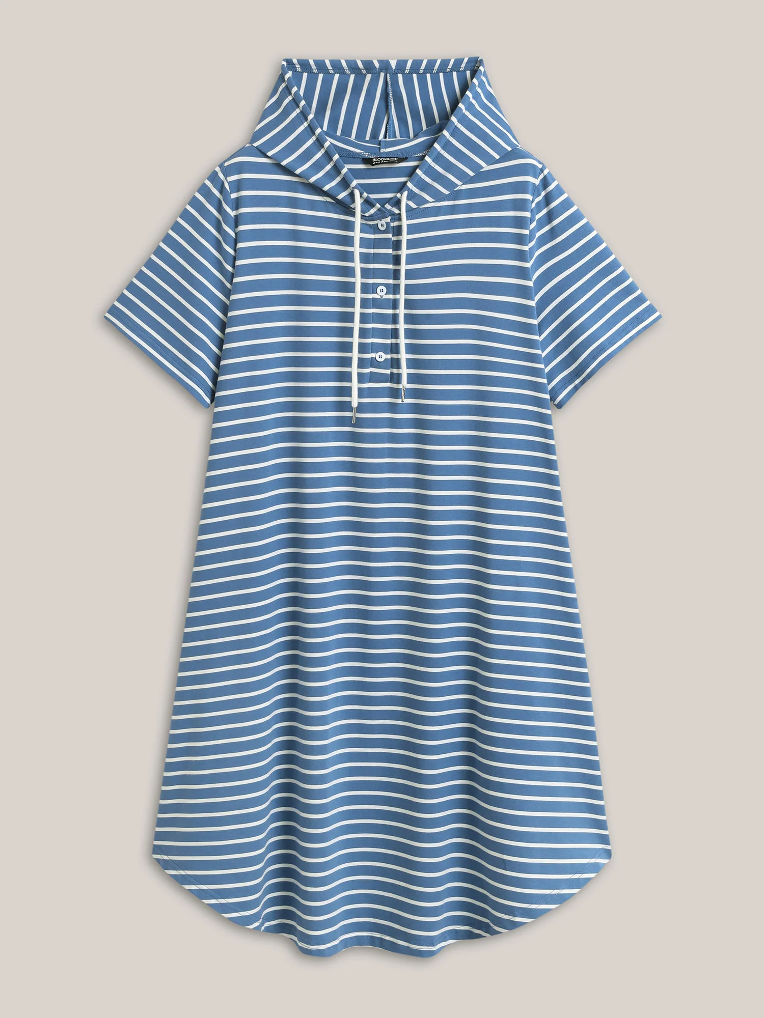 Stripe Print Curvy Hem Hooded Midi Dress