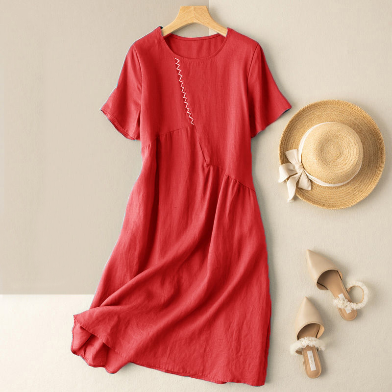 Fashion Casual Solid Color Short Sleeved Midi Dress