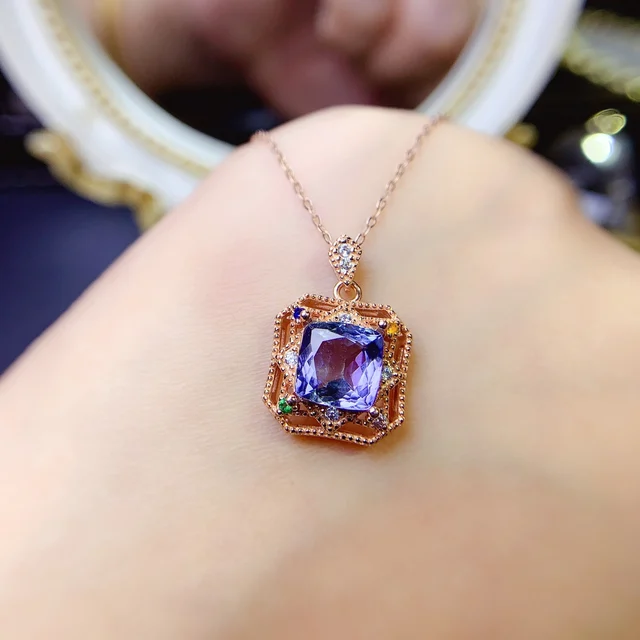 925 pure silver natural new Tanzanite necklace jewelry fire color good beauty women's luxury jewelry certified boutique