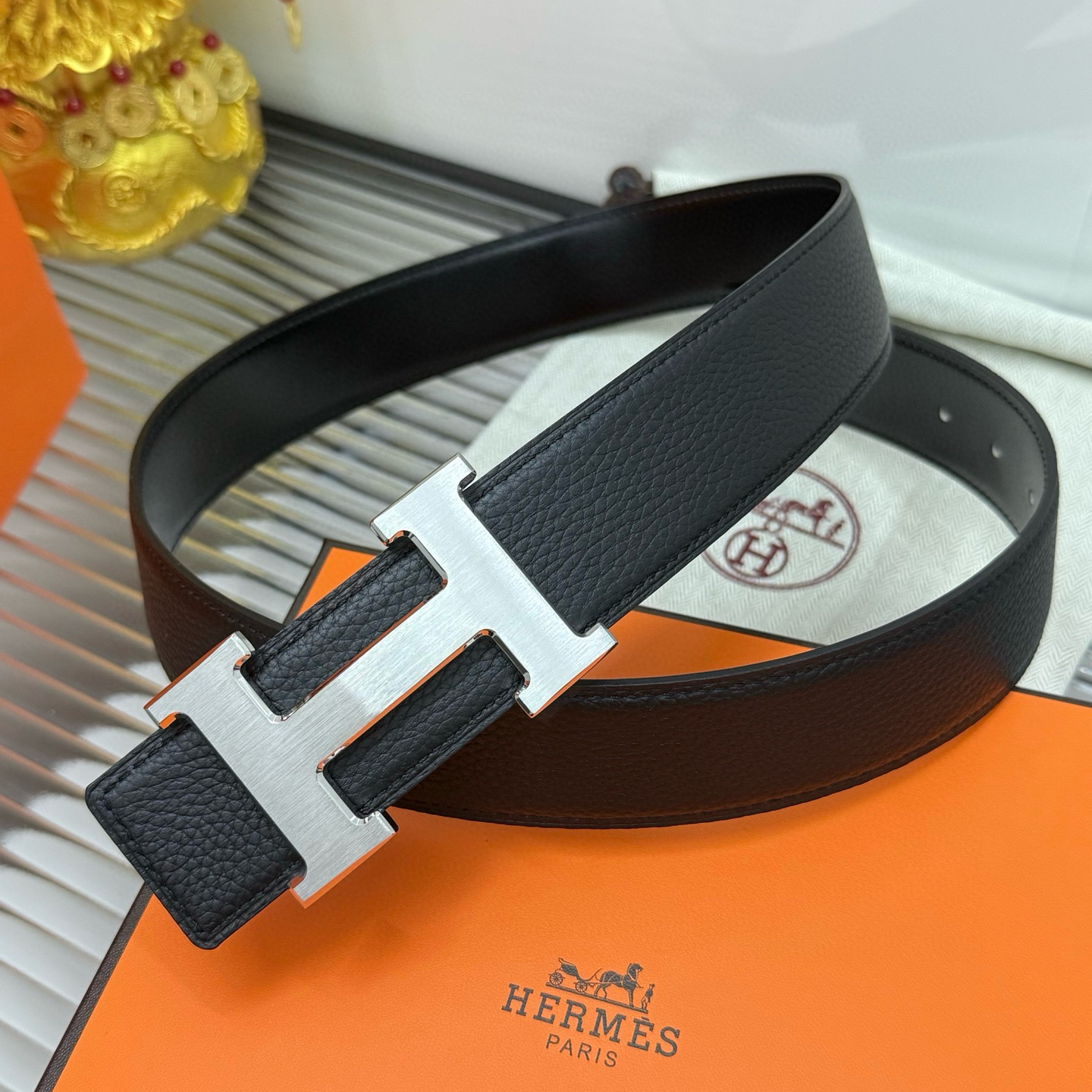 Hermès TOGO calfskin double-sided belt width 3.8CM