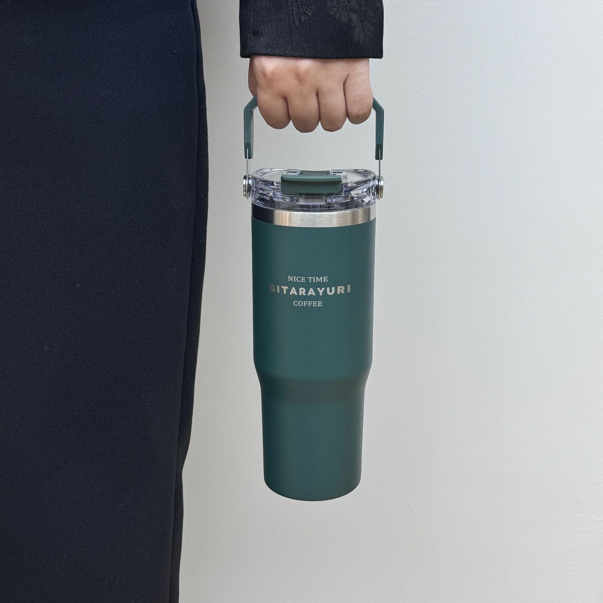 Portable stainless steel thermos flask, stylish design, convenient dual-drink straw water bottle, car water cup