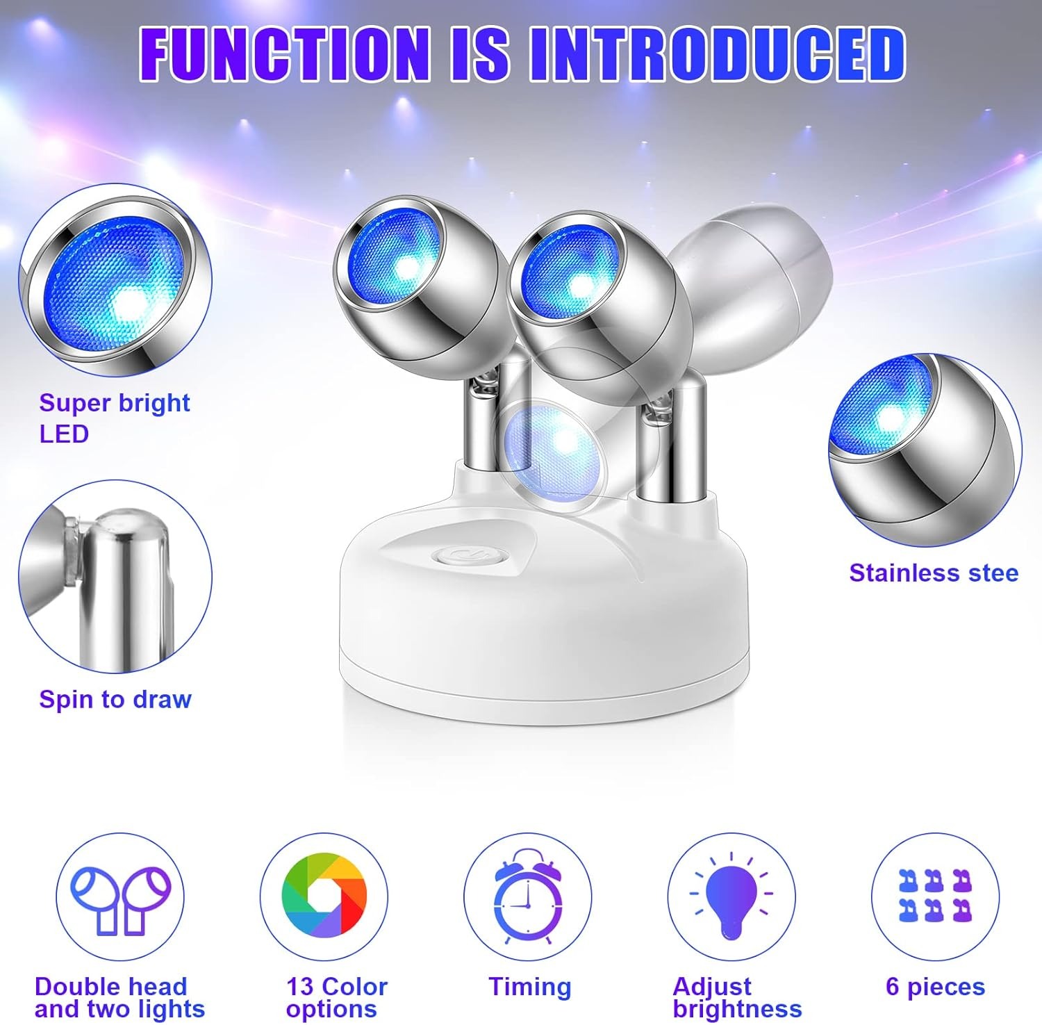 ✨Last Day 50% OFF✨2 Pcs Dual Head Wireless LED Spotlight with Remote 13 Color