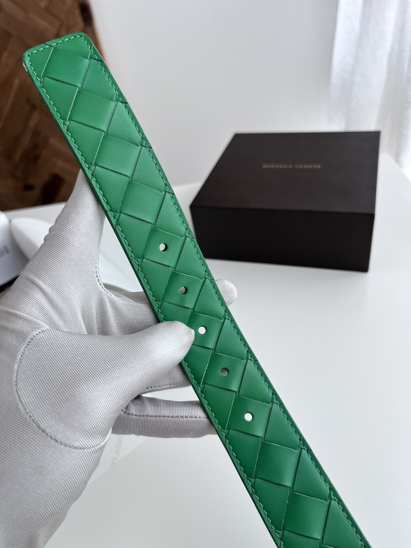 Bottega Veneta intreccio woven cowhide double-sided belt 3.5cm wide