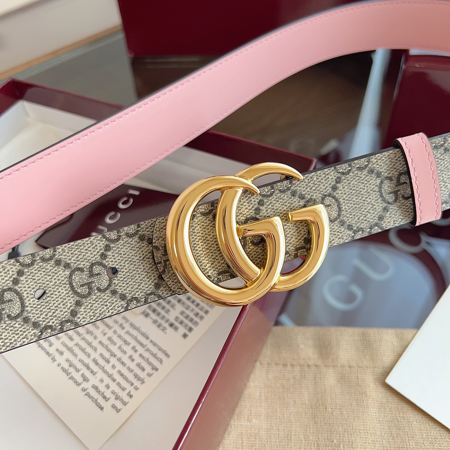 Gucci Double G steel buckle women's cowhide double-sided belt 3.0cm wide