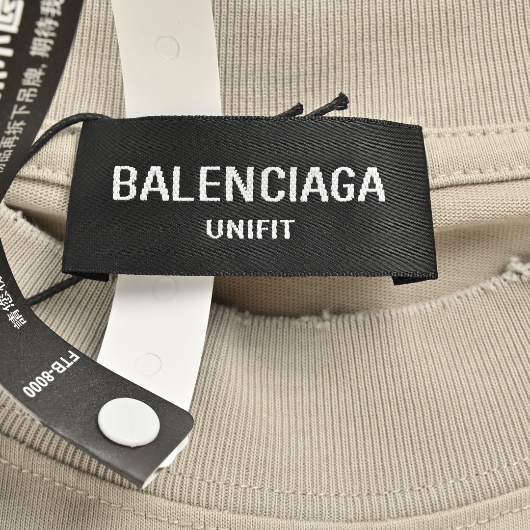 Balenciaga Chest Letter Print Washed Distressed Short Sleeves