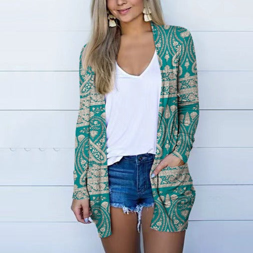 European And American Autumn New Printed Cardigan Coat
