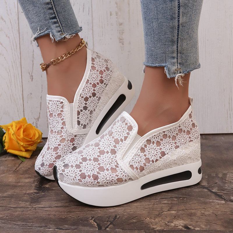 Women's Lace Mesh Flats with Inner Heightened Platform for Casual Comfort Shoes