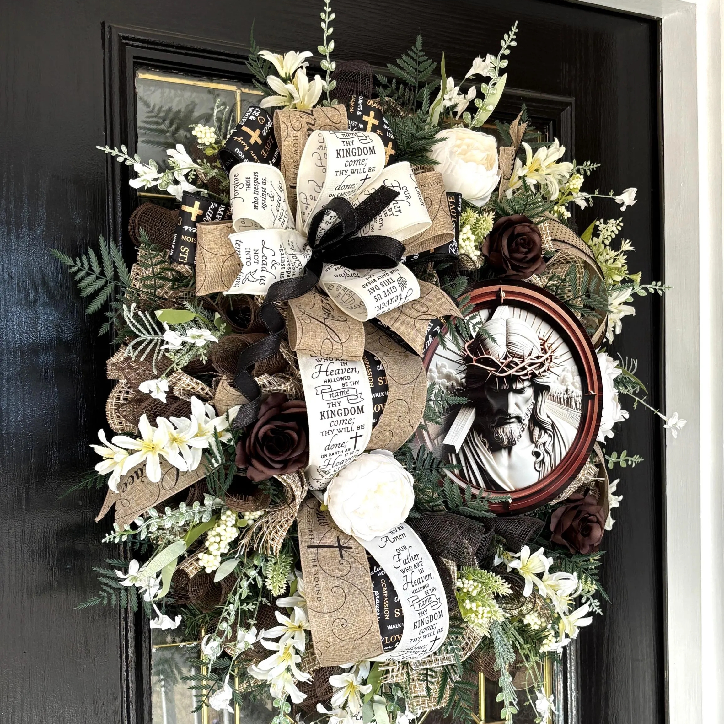 Our Father Who Art in Heaven Wreath, Easter Wreath, Amazing Grace Decor, He is Risen