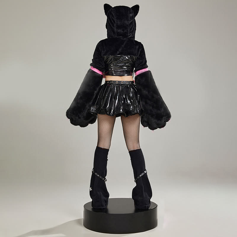 Cosplay Kitty Paw Hooded PU Lingerie Set