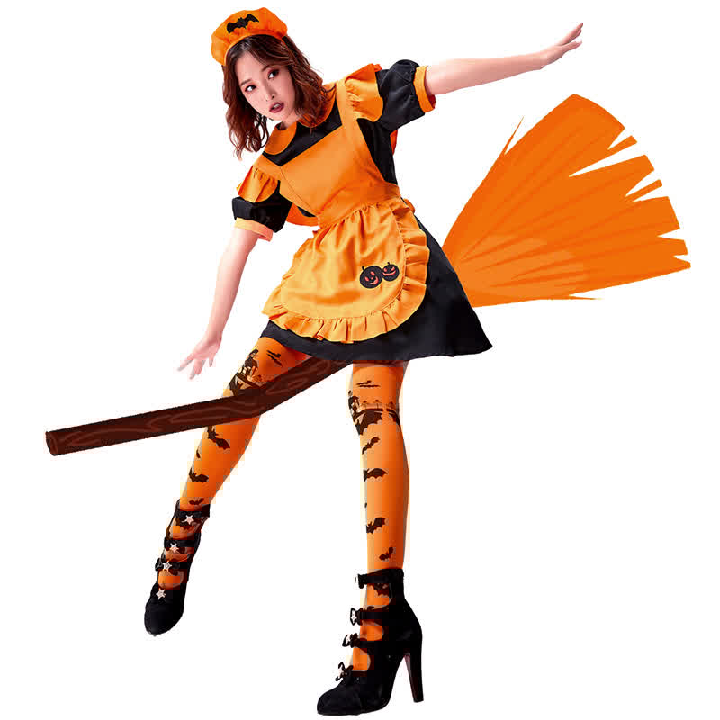 Cosplay Pumpkin Bat Embroidery Doll Collar Maid Dress