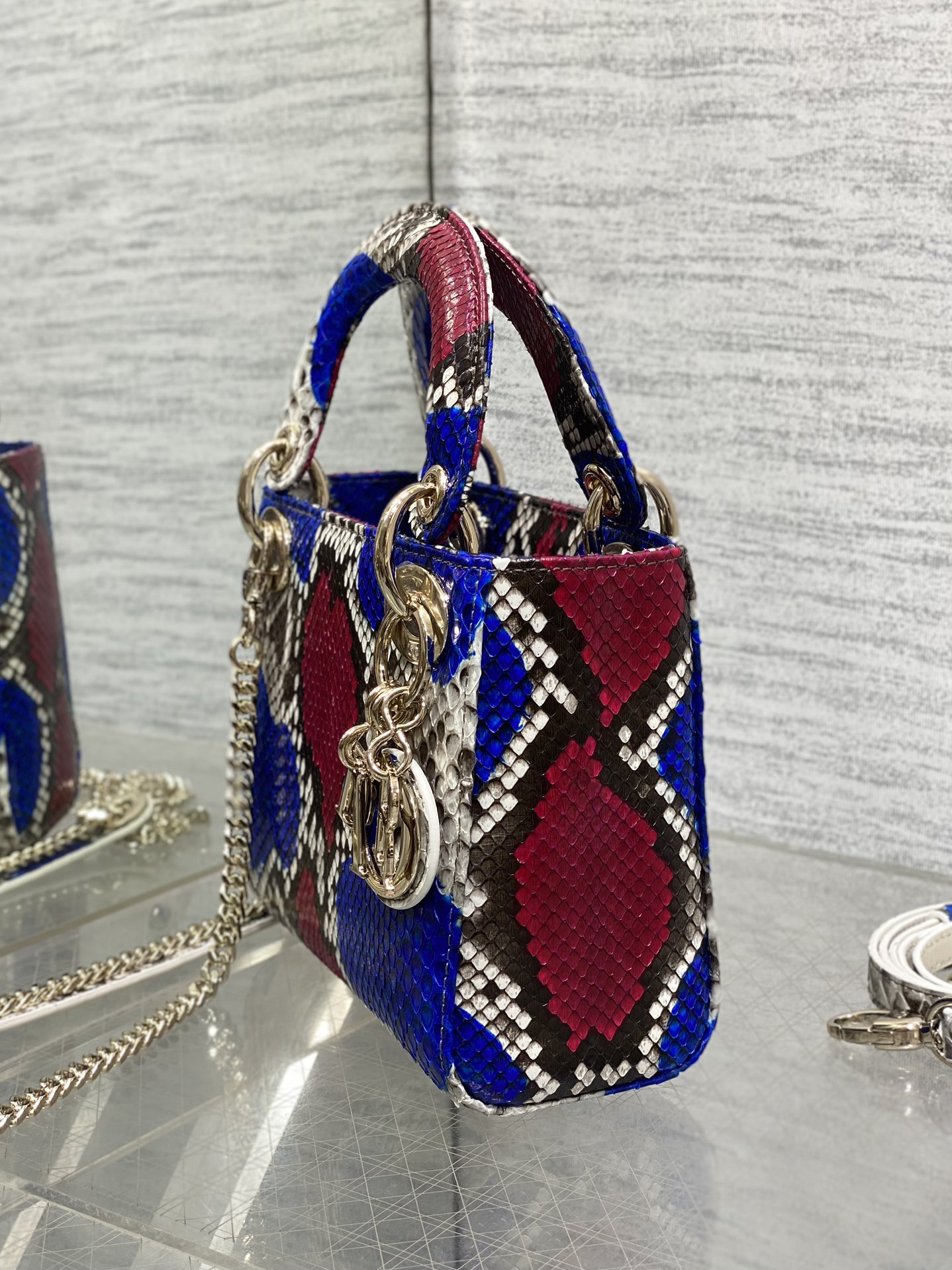 Dior Lady three-grid rare snakeskin Princess Diana bag