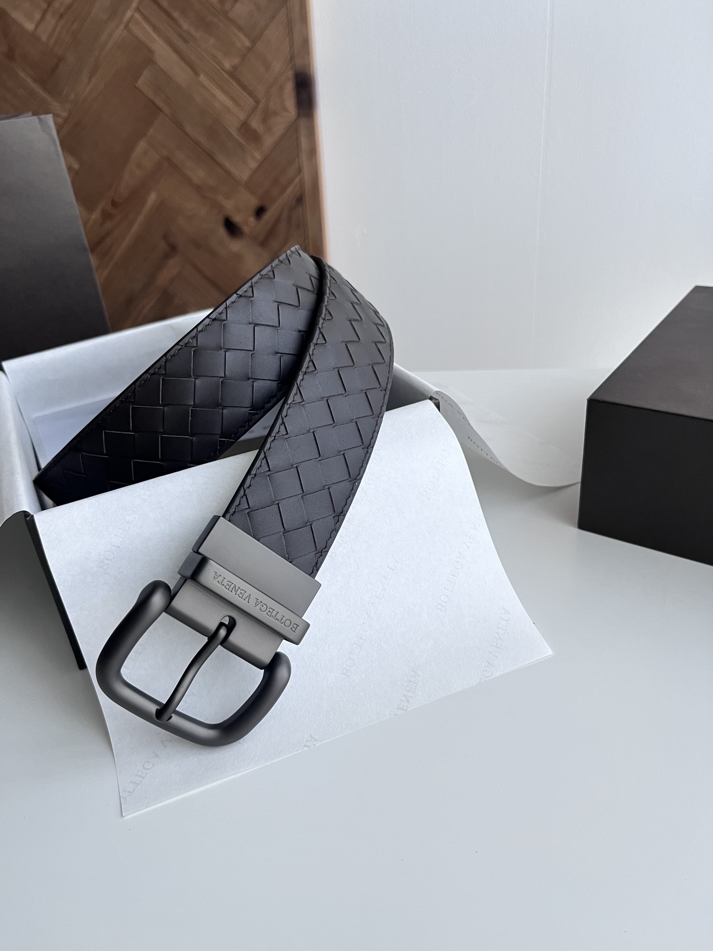 Bottega Veneta intreccio woven cowhide double-sided belt width 4.0cm