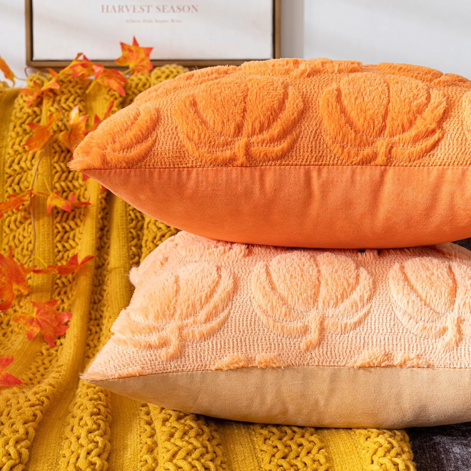 Pumpkin Fall Decorative Throw Pillow Covers, Fluffy Plush Accent Pillow Cases