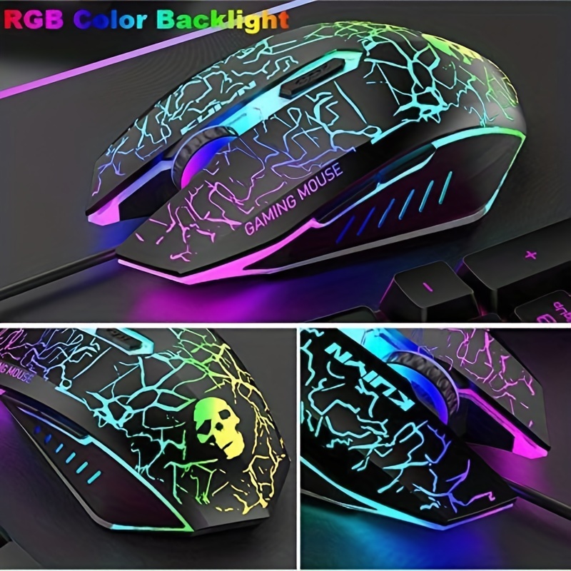 5 In 1 Gaming Combo,12W HD Sound Speakers Rainbow LED Backlit Wired Mechanical Feel Keyboard,2400DPI 6 Button Optical Gaming Mouse, RGB Gaming Headset With Mic, Gaming Mouse Pad, For PC Gaming PS4 Xbox PC Notebook