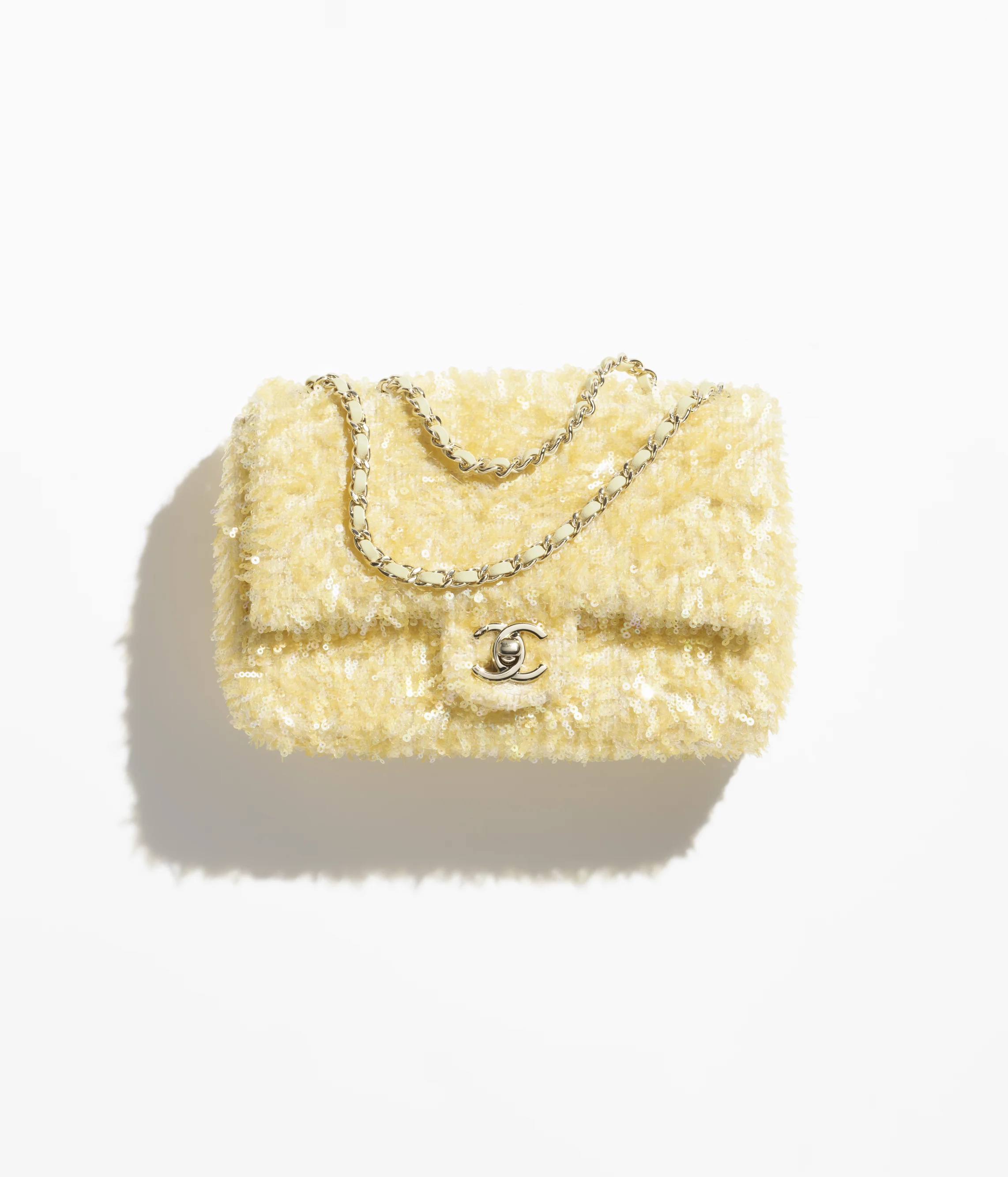Chanel Flap Bag Fringed Sequins & Gold-Tone Metal Yellow AS4561-B20187-U0889