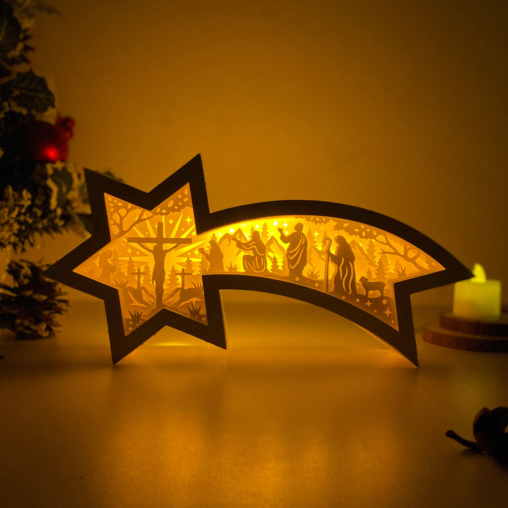 ✨🙏 Christmas Jesus Wooden Silhouette Star Lamp