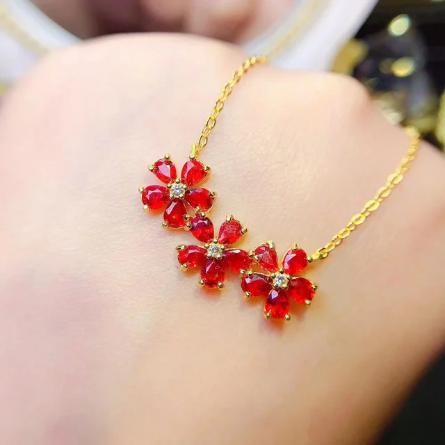 Natural Red Sapphire Sterling Silver 925 Jewel Jewel Pendant Women's Luxury Elegant Necklace Christmas shipping free