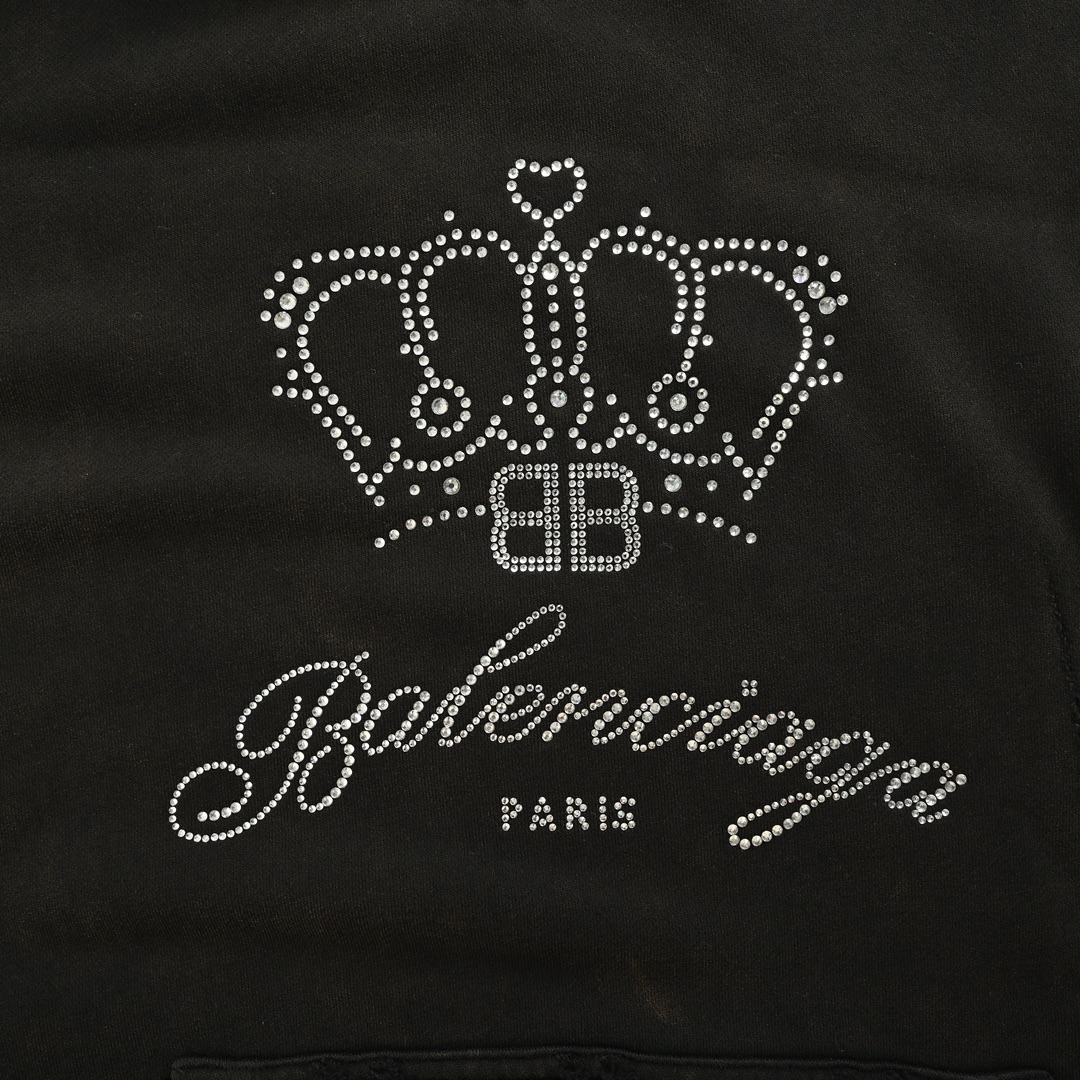 Balenciaga 24Fw Crown Rhinestone Plush Hoodie