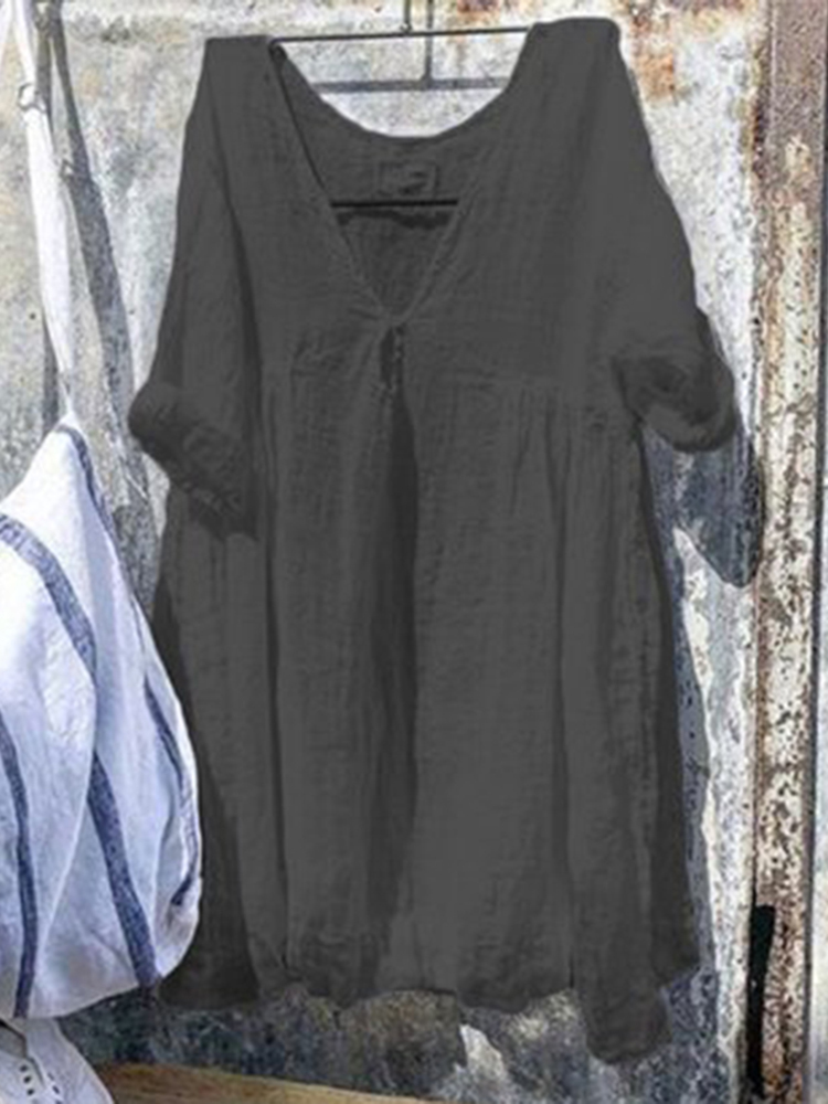 Casual Loose Solid Color Mini Dress