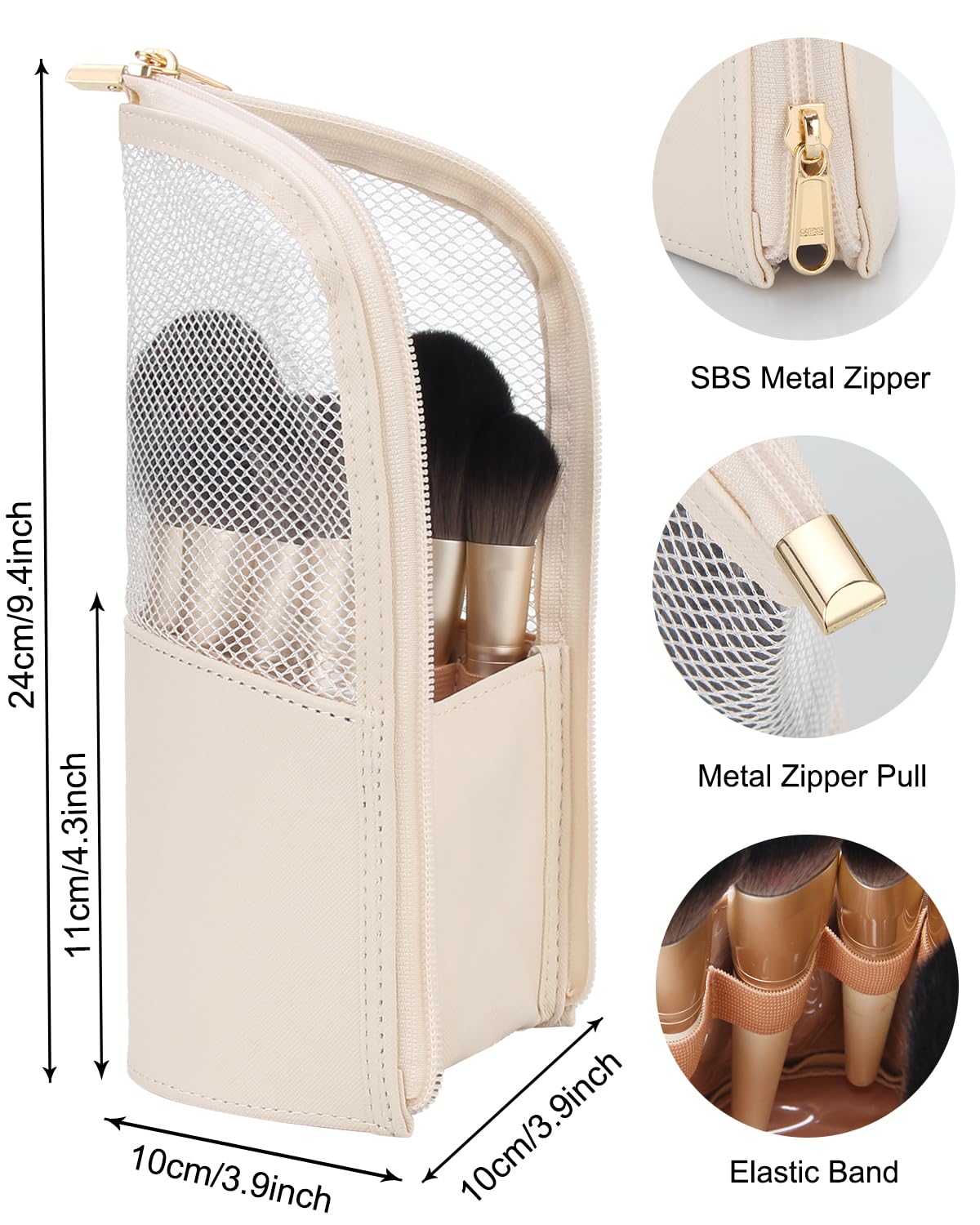 Large Capacity Portable Stand-Up Makeup Brush Holder Organzier Bag