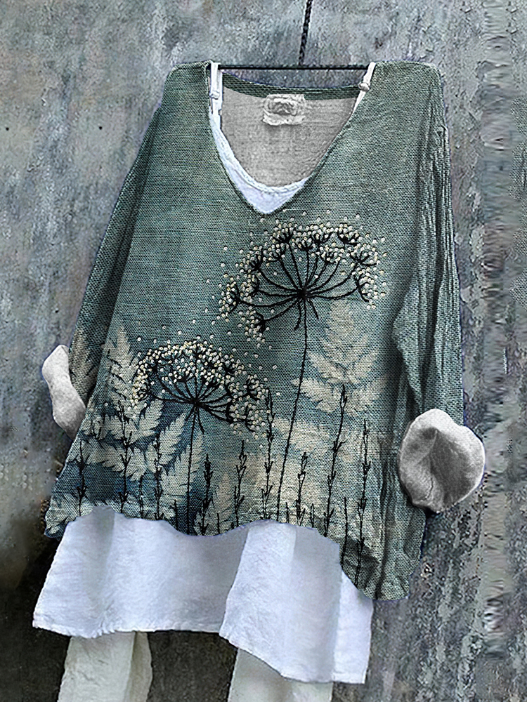 Retro Floral Embroidered Art Linen Blend Tunic