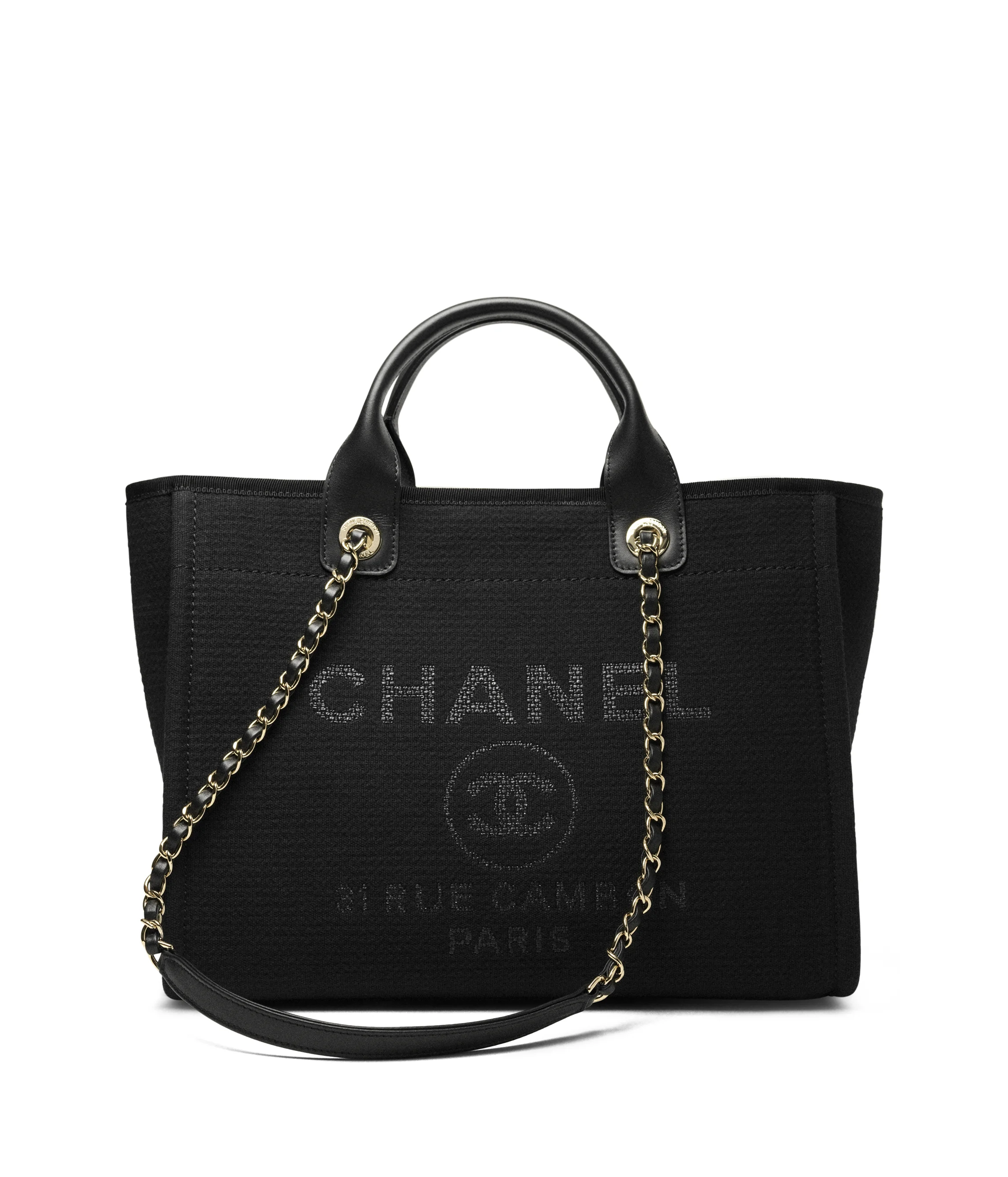 Chanel Shopping Bag Canvas & Gold-Tone Metal Black