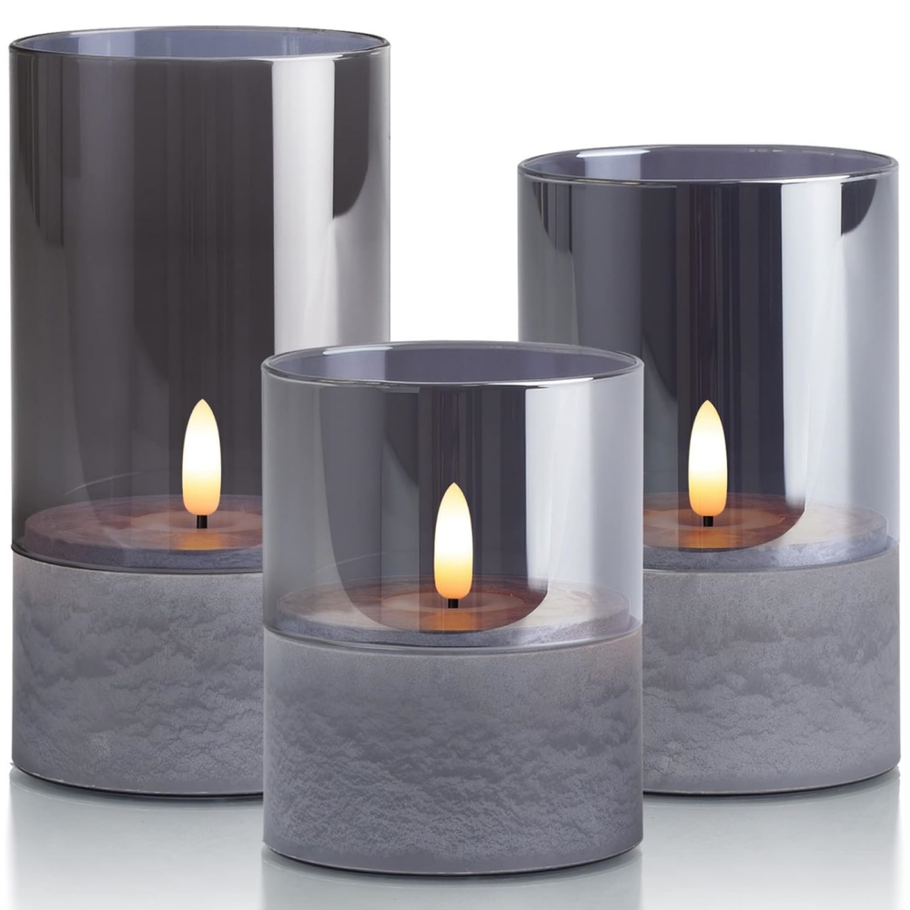 🔥ON SALE🔥Glass Flameless Candles With Timer - Marbling Base (Set of 3)
