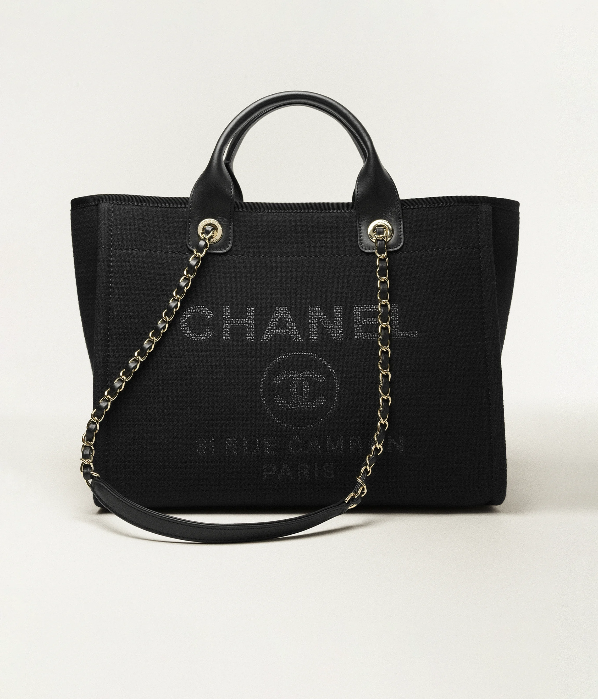 Chanel Shopping Bag Canvas & Gold-Tone Metal Black