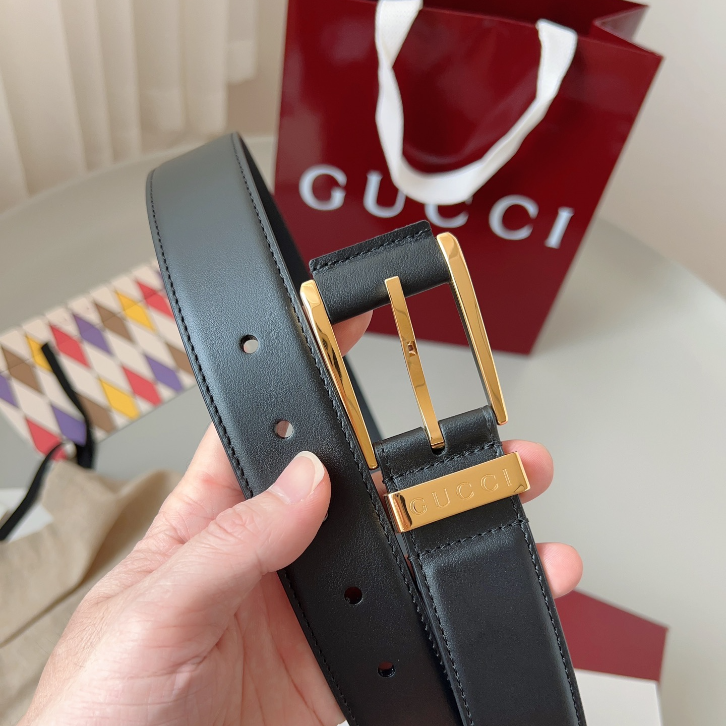 Gucci pin buckle leather belt 3.5cm wide