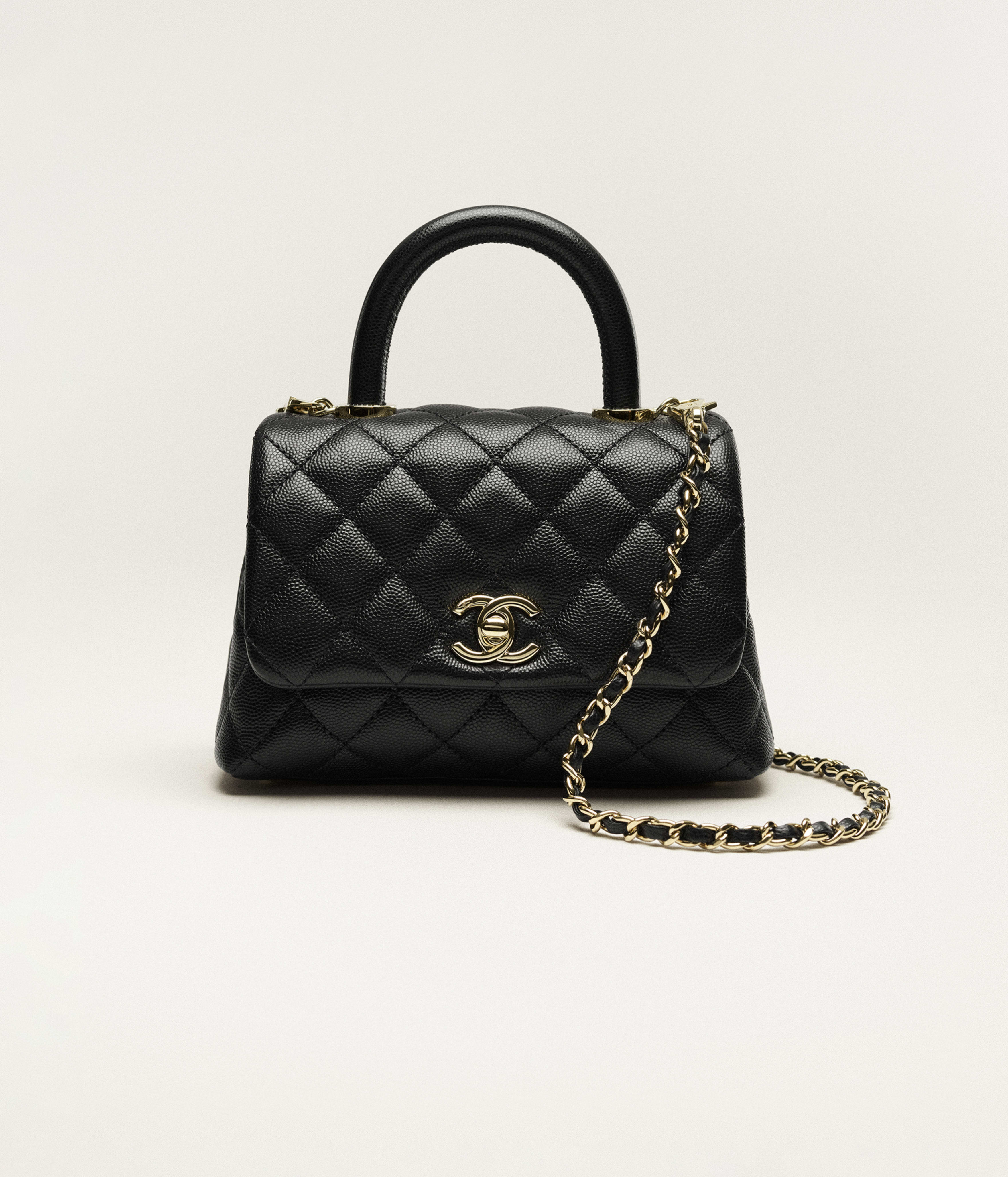 Chanel Mini Flap Bag with Top Handle Grained Calfskin & Gold-Tone Metal Black AS2215-B05061-94305