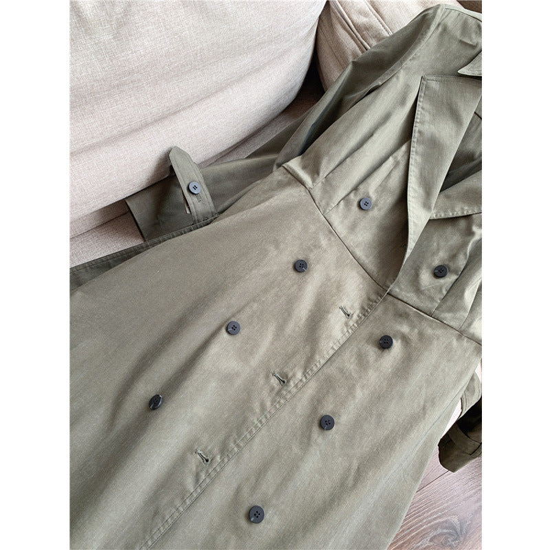 Thin Stretch Linen A-Line Long Trench Coat for Women