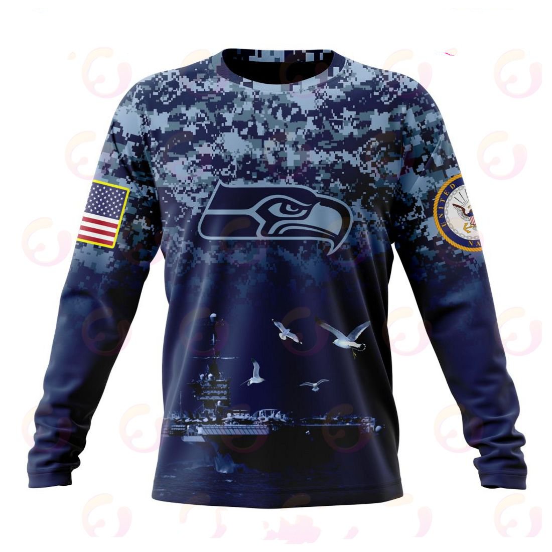 SEATTLE SEAHAWKS 3D HOODIE HONOR US NAVY VETERANS