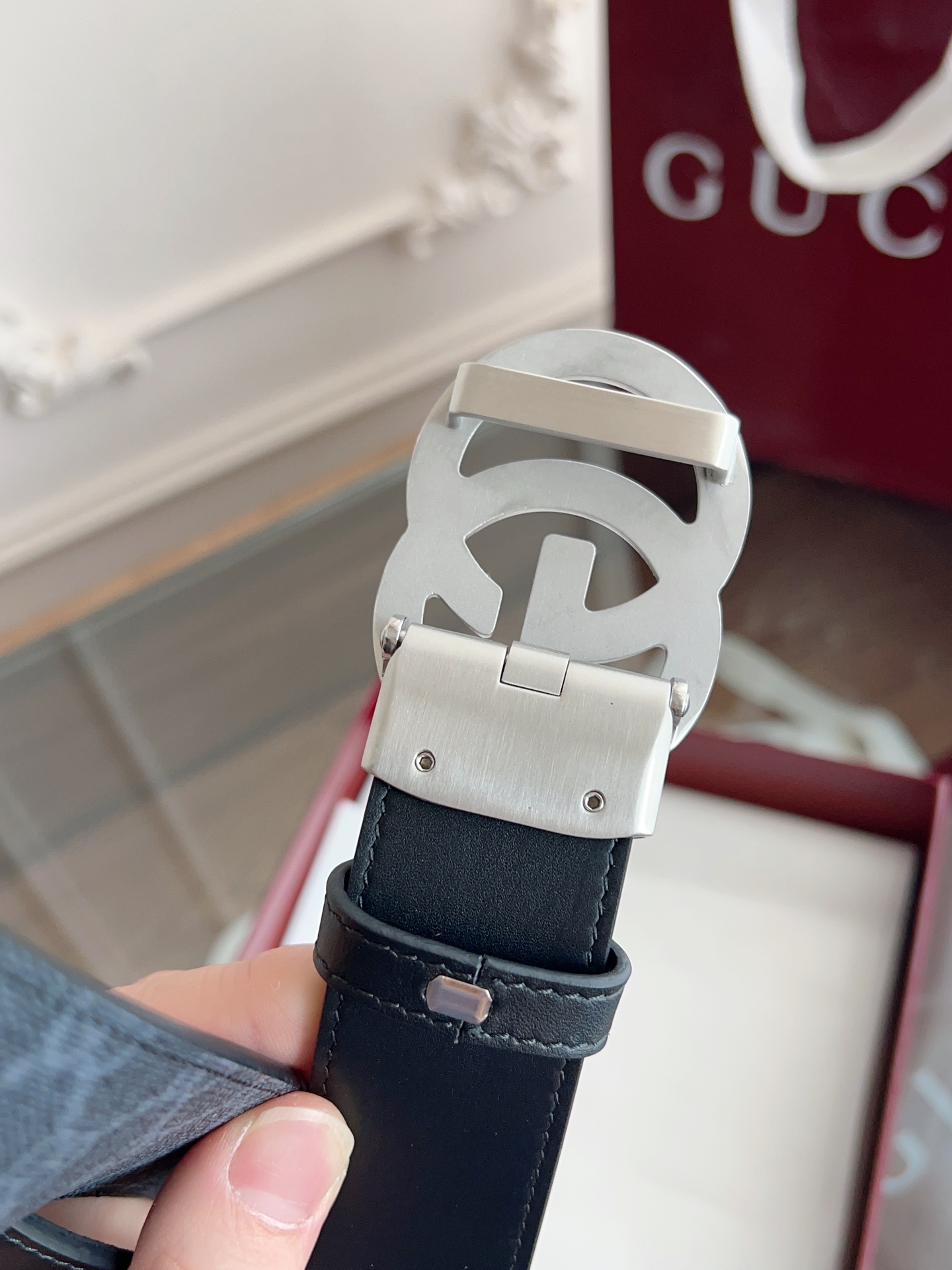 Gucci automatic smooth buckle leather belt width 3.5CM