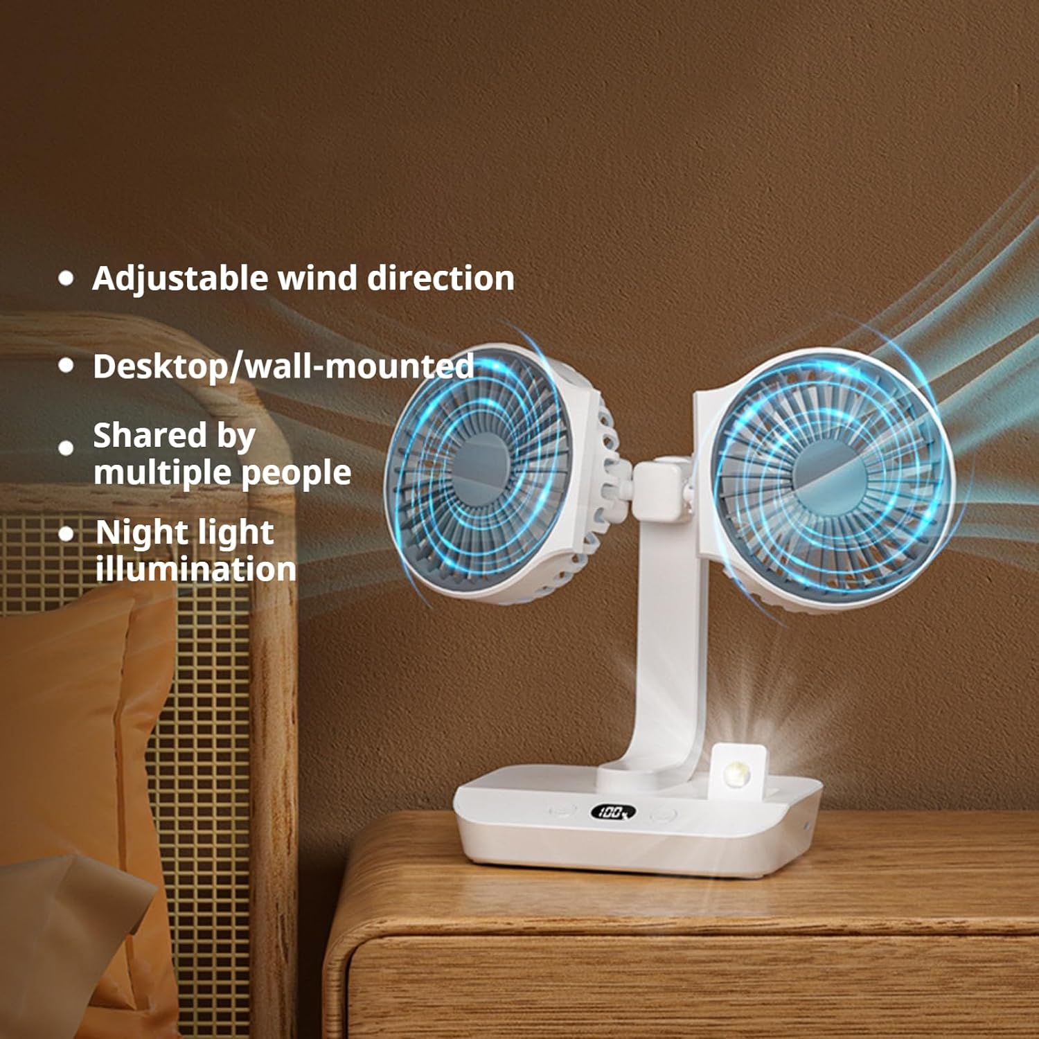 ✨2024 NEW✨Double Head 360° Adjustment Desktop Fan with LED Light