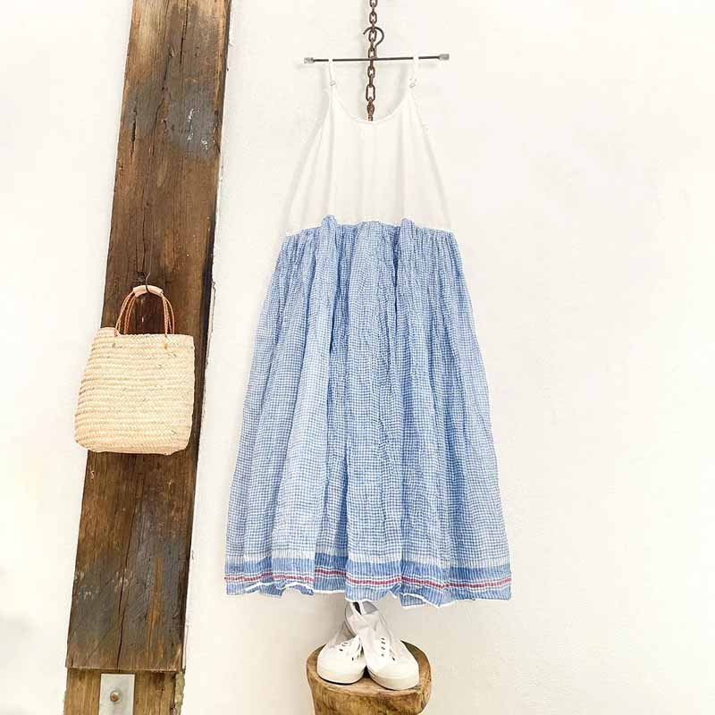 Plaid Patchwork Comfortable Casual Versatile Suspender Midi Dress