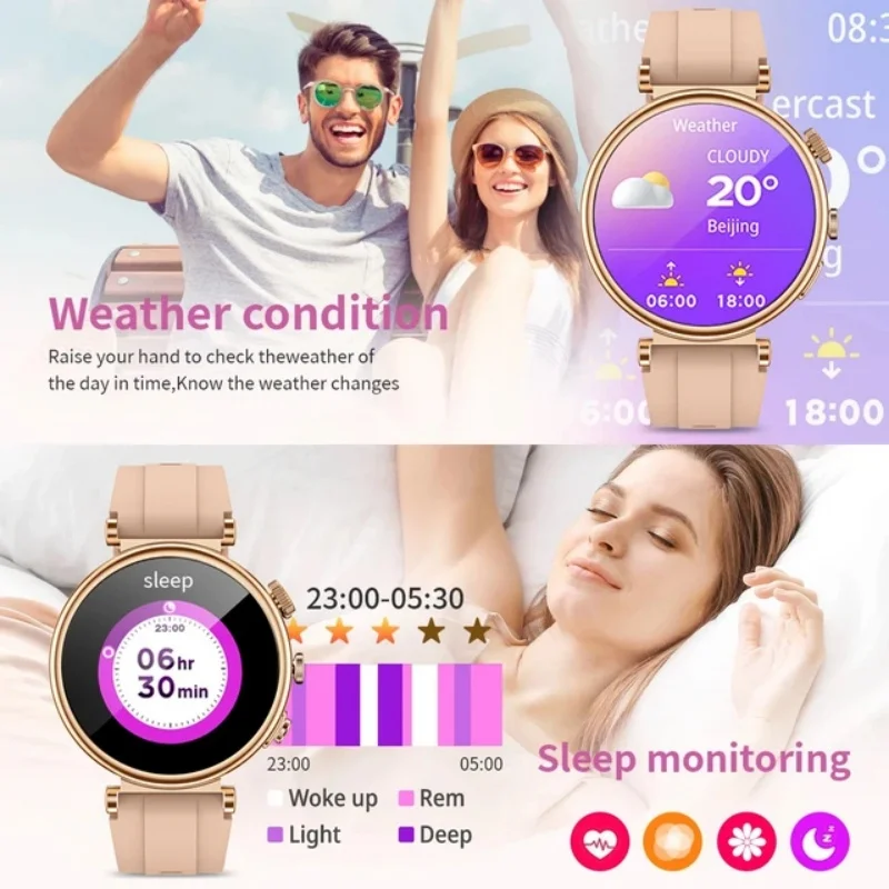 New Women's AMOLED Smartwatch HD Bluetooth Talk 1.3inch Full Screen Touch IP68 Waterproof Women's Smartwatch for Huawei Xiaomi