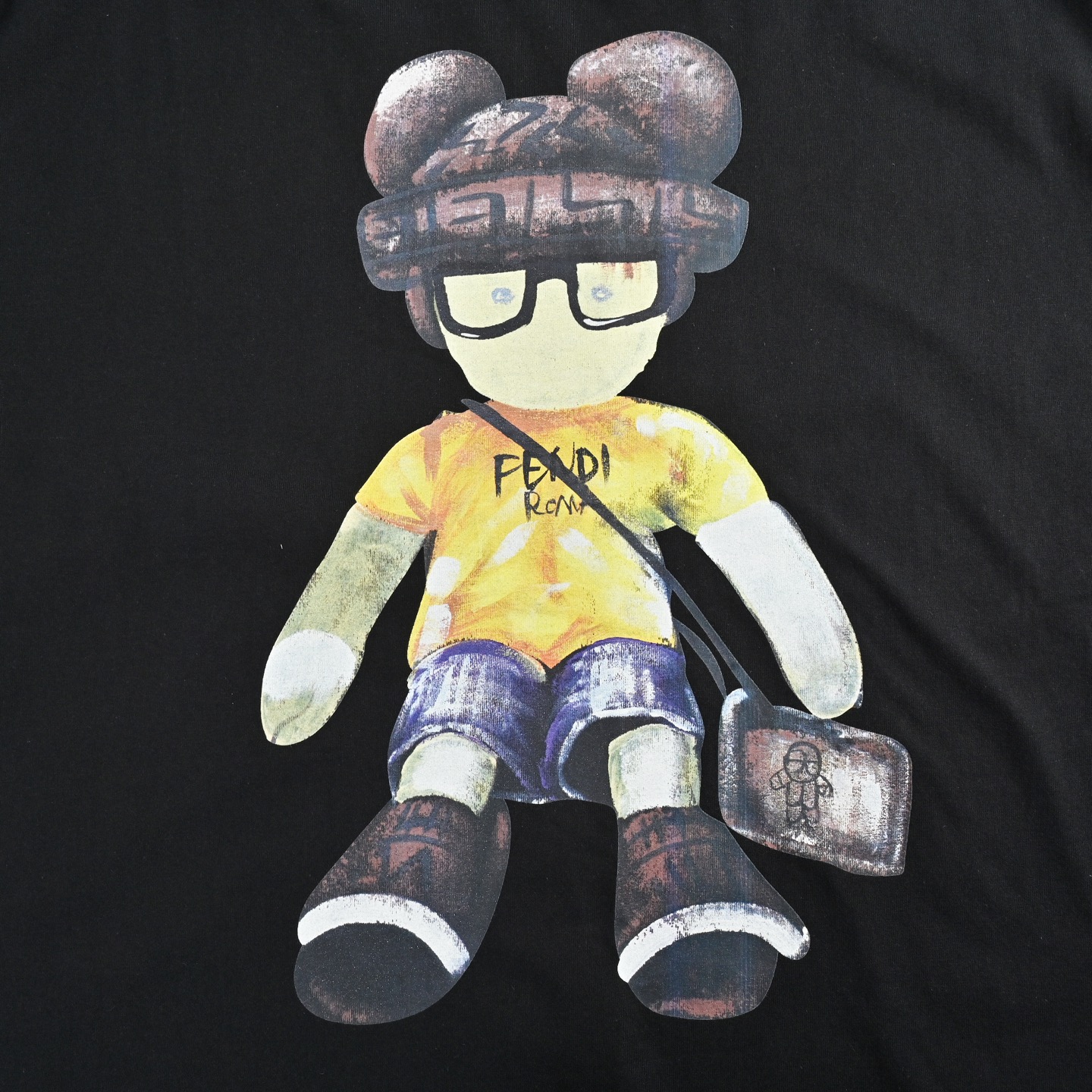 Fendi 25ss cartoon character hand-painted print short sleeves