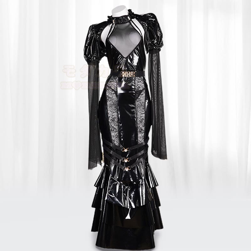 Cosplay Hollow Out PU Leather Dress