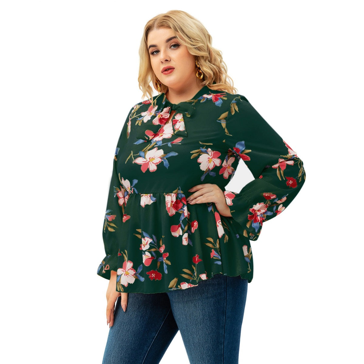 Plus Size Women Clothing Spring Autumn Full Figured Girl Long Sleeve Printed Top