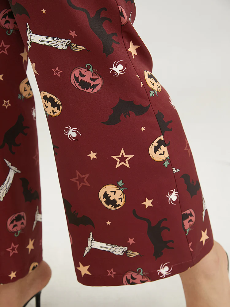 Halloween Graphic Belted Flare Leg Pants