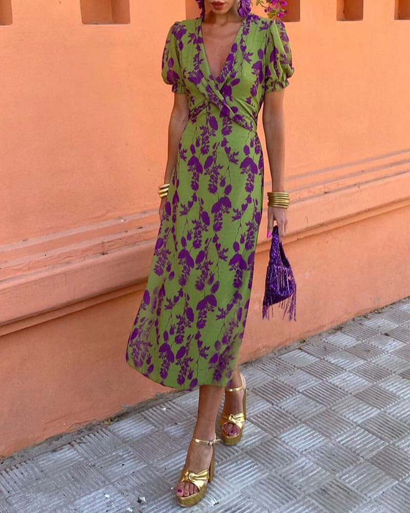 Floral Puff Sleeve Midi Dress